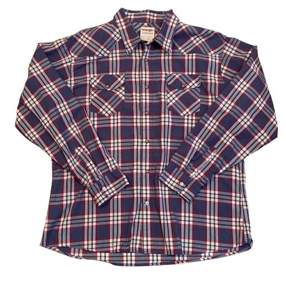 Wrangler Authentic Western Dark Pearl Snap Long Sleeve Button Down Shirt Men 2XL - Picture 1 of 12